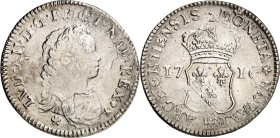 FRANKREICH. 
Louis XV. 1715-1773. 1/2 Ecu Vertugadin 1716 BB Straßburg, Junge Büste n.r./ Gekröntes Lilienwappen, Reformation. Dup. 1656, Gad. 309. ....