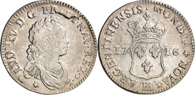 FRANKREICH. 
Louis XV. 1715-1773. 1/2 Ecu Vertugadin 1716 BB Straßburg, Junge Büste n.r./ Gekröntes Lilienwappen, Reformation. Dup. 1656, Gad. 309. ....