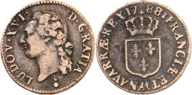 FRANKREICH. 
Louis XVI. 1774-1792. Cu-Demi Sol à la vieille tete 1788 AA Metz. Gad.&nbsp; 349. . 

ss-vz