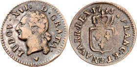 FRANKREICH. 
Louis XVI. 1774-1792. Cu Liard 1785 BB Straßburg. . 

ss