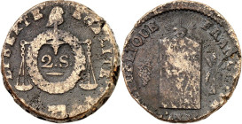 FRANKREICH. 
Convention 1792-1795. Gelbbronze-2 Sols aux Balances 1793 Pau Metz. Stele&nbsp;/ Eichenkranz über Waage mit Jakobinermütze. Gad. 31. . ...