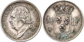 FRANKREICH. 
Louis XVIII. 1814-1824. 1/4 Franc 1817 A, Paris. Gad. 352352, KM 714.1. . 

feine Patina, vz-St