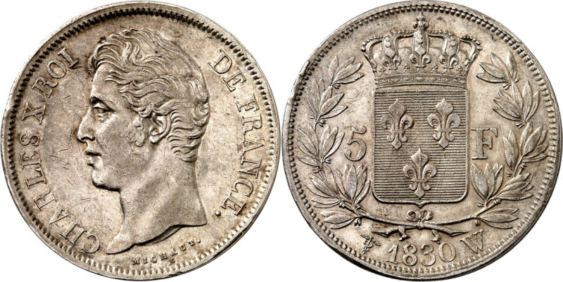 FRANKREICH. 
Charles X. 1824-1830. 5 Francs 1830&nbsp;W, Lille. Gad. 644, KM 72...