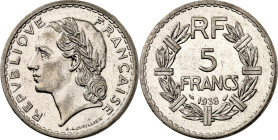 FRANKREICH. 
3.Republik 1871-1940. 5 Francs 1938 Nickel. Gad. 760, KM 888. . 

zapp.,St