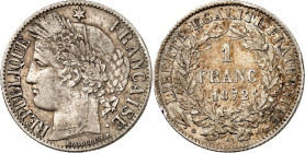 FRANKREICH. 
3.Republik 1871-1940. 1 Franc 1872A ss, 1872 K, 1888 A Paris. Gad. 465a. (3 Stück). 

vz