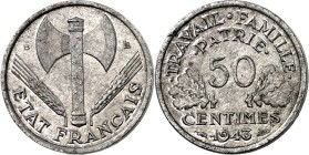 FRANKREICH. 
Vichy-Regierung 1940-1944. 50 Centimes 1943 B, Al. Gad. 425, KM 914.2. . 

vz-St
