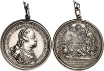 Römisch Deutsches Reich. 
Franz I. 1745-1765. Kette mit anhängender Medaille 1754 (v. Jean-Baptiste Harrewyn) auf s. Bruder KARL ALEXANDER (1712-1780...