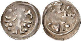 Brandenburg, Markgrafschaft. 
Ludwig der Römer 1351-1360. Denar ( um 1355/1360) 0,52g. Markgraf, 2 Ringe mit Knaufen haltend, darunter je 3 Kugeln / ...