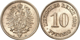 KAISERREICH-Kleinmünzen. 
10&nbsp;Pfennig 1876A CuNi. Alter Adler. J. 4. . 

St-