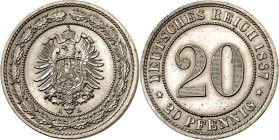KAISERREICH-Kleinmünzen. 
20&nbsp;Pfennig 1887A CuNi. Alter Adler. J. 6. . 

St-