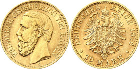 REICHSGOLD. 
BADEN. 
10 Mark 1876 Friedrich I. J.&nbsp; 186. . 

GOLD ss- vz