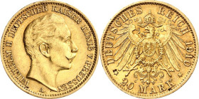 REICHSGOLD. 
PREUSSEN. 
20 Mark 1910A Wilhelm II. J. 252. . 

GOLD l.Rf.,ss-vz