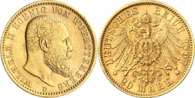 REICHSGOLD. 
WÜRTTEMBERG. 
20 Mark 1897 Wilhelm II. J.&nbsp; 296. . 

GOLD ss/vz