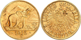 NEBENGEBIETE UND KOLONIEN. 
DEUTSCH-OSTAFRIKA. 
15 Rupien 1916T Gold. J. 728b. . 

ss