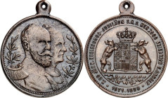 ALTDEUTSCHE LÄNDER und ADEL, 1806-1918. 
ANHALT. 
Friedrich I. 1871-1904. Medaille 1896 (o. Sign.) a. d. 25-jähr. Regierungsjubiläum, am 22. Mai. Br...