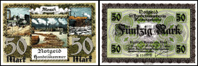 Deutsche Nebengebiete und Kolonien. 
MEMEL. 
50 Mark 22.2.1922 Wz.Konturenkette, 6stell. Ros. 852b/MEM 7. . 

I-