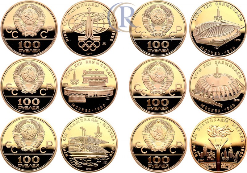 Russia. Лот из шести полированных памятных золотых олимпийских монет номиналом 1...