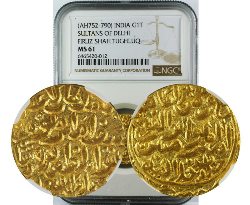 AH 752-790 INDIA GOLD TANKA SULTANS OF DELHI FIRUZ SHAH TUGHLAQ MS61
Delhi Sult...