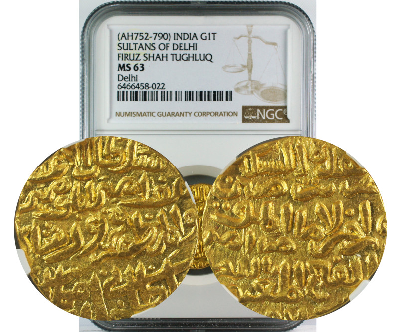 AH 752-790 INDIA GOLD TANKA SULTANS OF DELHI FIRUZ SHAH TUGHLAQ MS63
Delhi Sult...