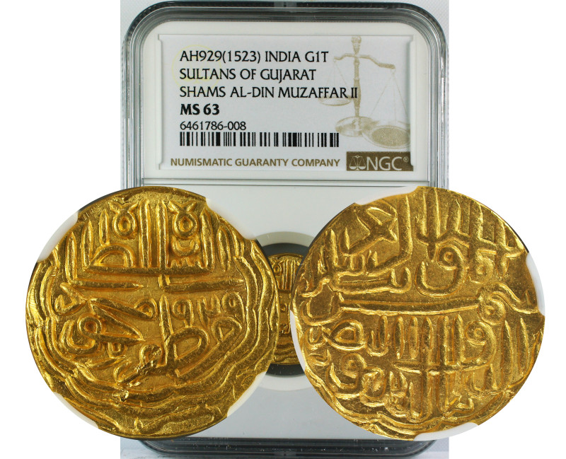 AH 929(1523) INDIA GOLD TANKA SULTANS OF DELHI GUJARAT SHAMS AL-DIN MUZAFFAR II ...