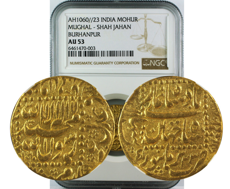 AH 1060//23 INDIA GOLD MOHUR MUGHAL-SHAH JAHAN BURHANPUR AU53
Mughal, Shah Jaha...