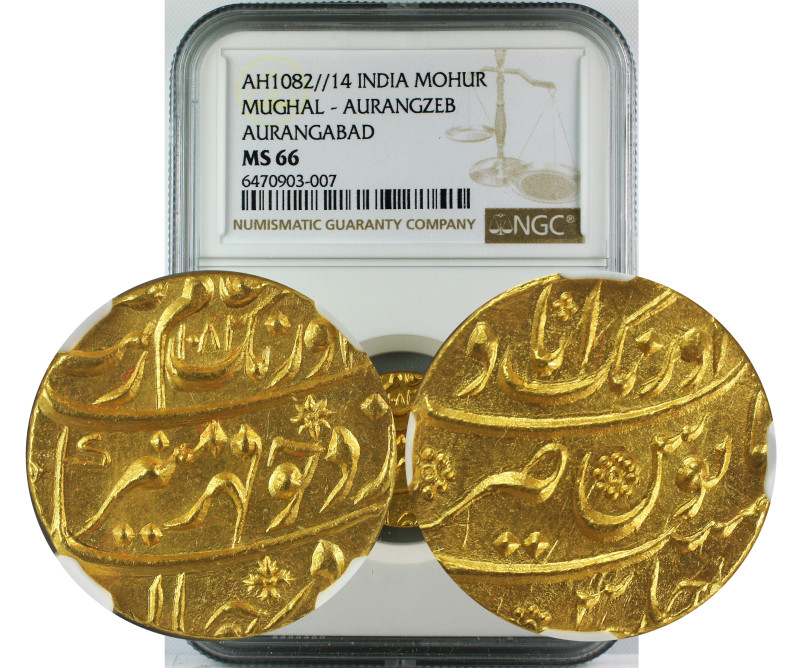 AH 1082//14 INDIA GOLD MOHUR MUGHAL-AURANGZEB AURANGABAD MS66
Mughal, Aurangzeb...