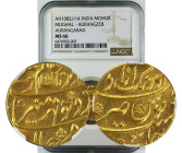 AH 1082//14 INDIA GOLD MOHUR MUGHAL-AURANGZEB AURANGABAD MS66