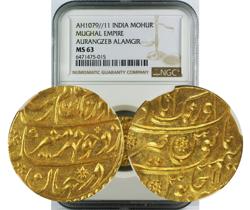AH 1079//11 INDIA GOLD MOHUR MUGHAL-AURANGZEB ALAMGIR MS63
Mughal, Aurangzeb (A...