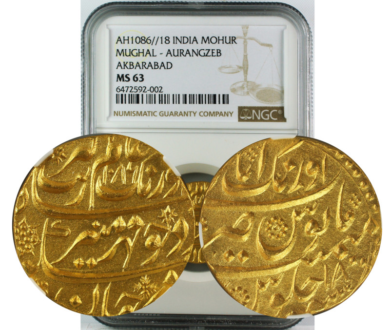 AH 1086//18 INDIA GOLD MOHUR MUGHAL-AURANGZEB AKBARABAD MS63
Mughal, Aurangzeb ...