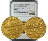 AH 1090//22 INDIA GOLD MOHUR MUGHAL-AURANGZEB SHAHJAHANABAD AU50