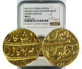 AH 1121//3 INDIA GOLD MOHUR MUGHAL-SHAH ALAM BAHADUR KHUJISTA BUNYAD MS61