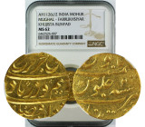 AH 1126//2 INDIA GOLD MOHUR MUGHAL-FARRUKHSIYAR KHUJISTA BUNYAD MS62