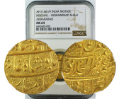 AH 1140//9 INDIA GOLD MOHUR MUGHAL-MUHAMMAD SHAH AKBARABAD MS64
