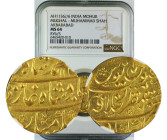 AH 1136//6 INDIA GOLD MOHUR MUGHAL-MUHAMMAD SHAH AKBARABAD MS64 - Overdate