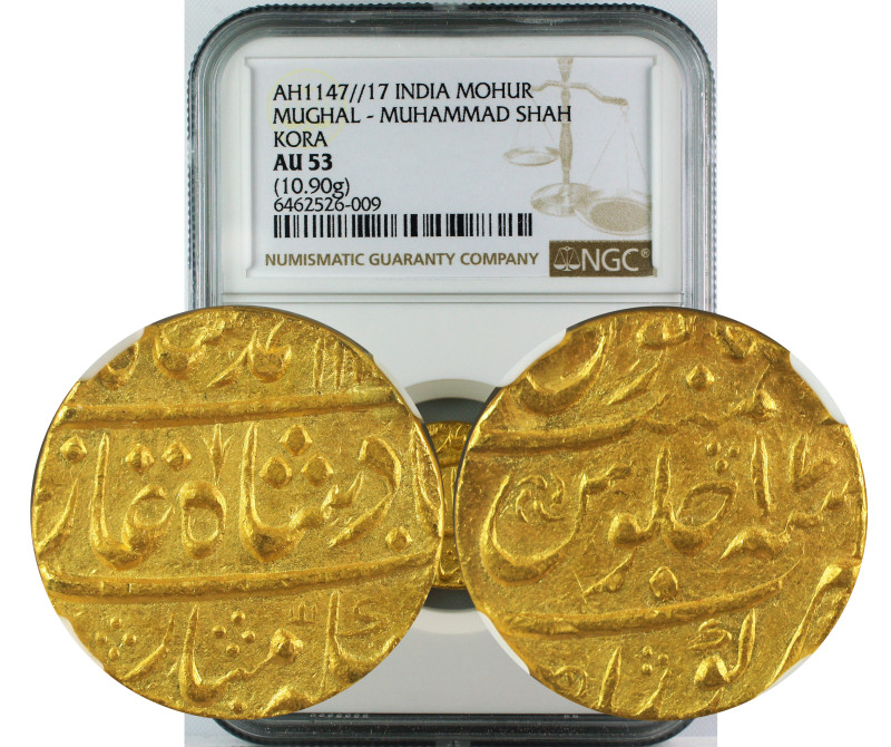 AH 1147//17 INDIA GOLD MOHUR MUGHAL-MUHAMMAD SHAH KORA AU53(10.09G)
Mughal, Muh...