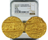AH 1147//17 INDIA GOLD MOHUR MUGHAL-MUHAMMAD SHAH KORA AU53(10.09G)