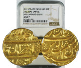 AH 1151//21 INDIA GOLD MOHUR MUGHAL-MUHAMMAD SHAH MS67
