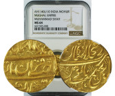 AH 1140//10 INDIA GOLD MOHUR MUGHAL-MUHAMMAD SHAH MS64