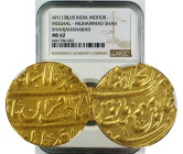 AH 1138//8 INDIA GOLD MOHUR MUGHAL-MUHAMMAD SHAH SHAHJAHANABAD MS62