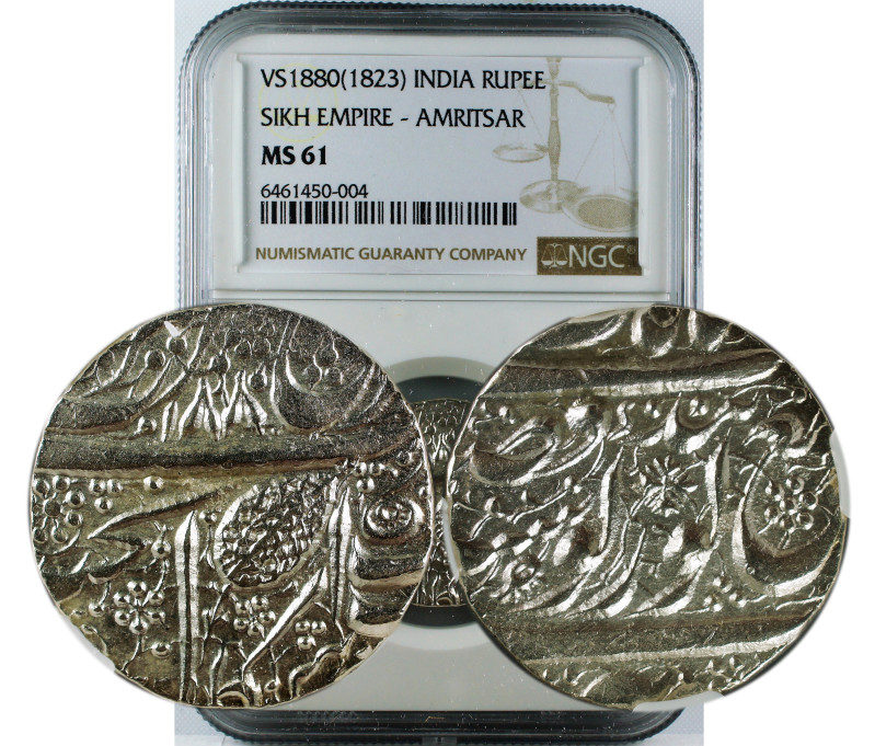 VS 1880(1823) INDIA RUPEE SIKH EMPIRE-AMRITSAR MS61
Independent Kingdoms, Sikh ...