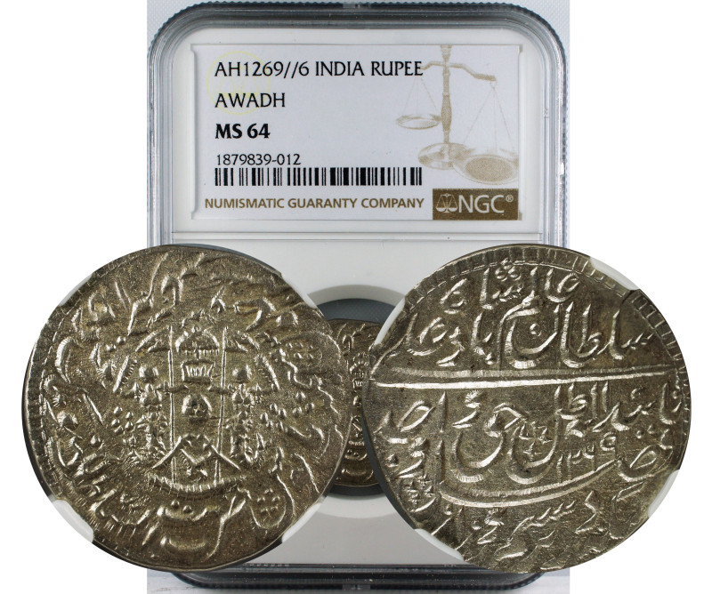AH 1269//6 INDIA RUPEE AWADH MS64
Indian Princely States, Awadh State, Wajid Al...