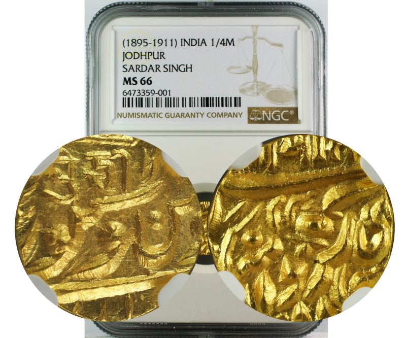 1895-1911 INDIA 1/4 GOLD MOHUR JODHPUR SARDAR SINGH MS66
Indian Princely States...