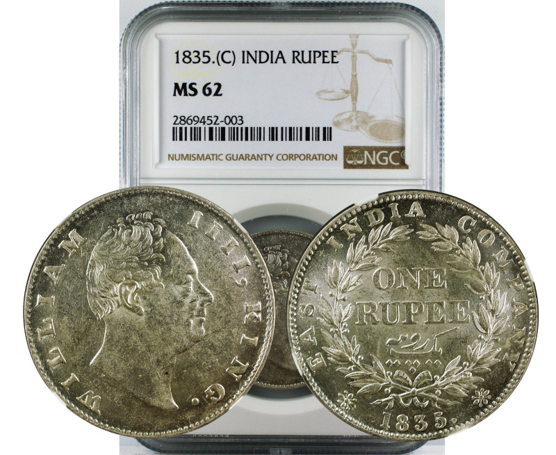 1835 C INDIA RUPEE MS62
East India Company, Uniform Coinage, William IV, Silver...
