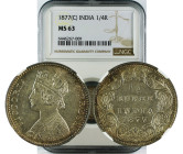 1877 C INDIA 1/4 RUPEE MS63