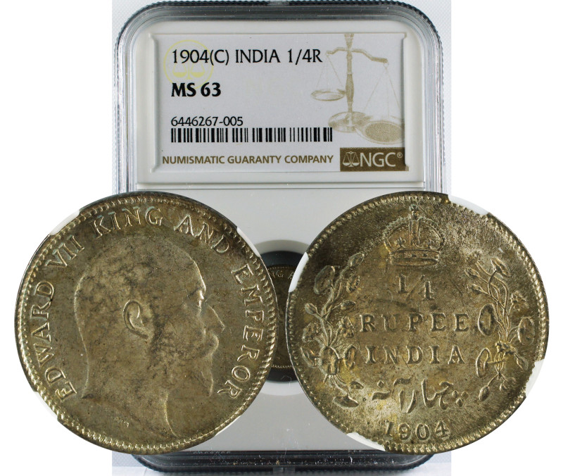 1904 C INDIA 1/4 RUPEE MS63
British India, Edward VII, Silver ¼ Rupee, 1904 AD,...