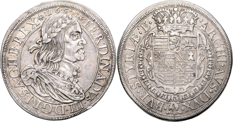 FERDINAND III (1637 - 1657)&nbsp;
1 Thaler, 1657, Graz, 28,82g, Dav 3191, Graz....