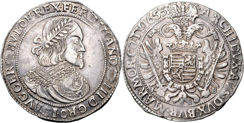 FERDINAND III (1637 - 1657)&nbsp;
1 Thaler, 1653, KB, 28,35g, Husz 1242, KB. Hu...