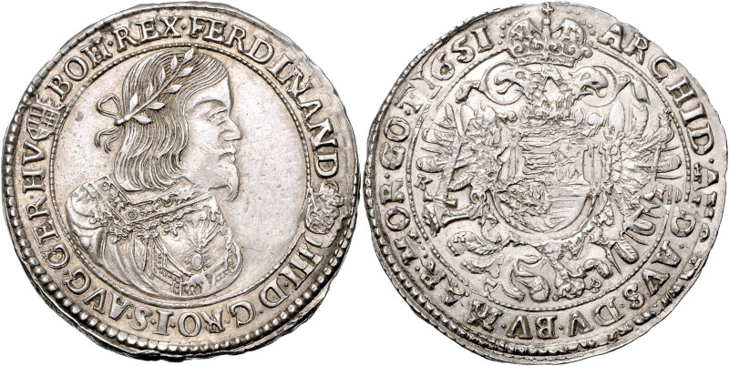 FERDINAND III (1637 - 1657)&nbsp;
1/2 Thaler, 1651, 14,14g, Husz 1253, Husz 125...