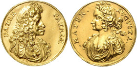 LEOPOLD I (1657 - 1705)
Gold medal Coronation of Eleonore Magdalene Theresa as Holy Roman Empress in Augsburg, b. l. (1690), 3,48g, 19 mm, Au 900/100...