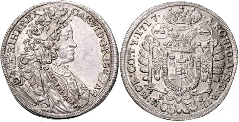 CHARLES VI (1711 - 1740)&nbsp;
1/2 Thaler, 1717, KB, 14,36g, Husz 1610, KB. Hus...